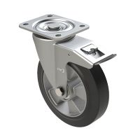 Zwenkwiel elastisch rubber met kogellager en rem Ø 160 mm - 400 kg