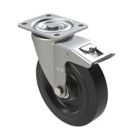Zwenkwiel elastisch rubber met kogellager en rem Ø 200 mm - 400 kg